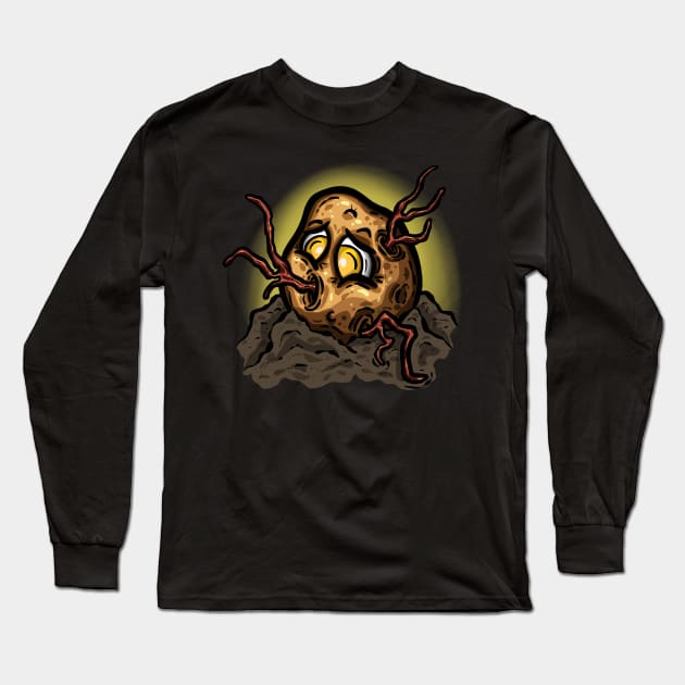 Potato Zombie Coming Out the Soil Cartoon Character Long Sleeve T-Shirt by Squeeb Creative